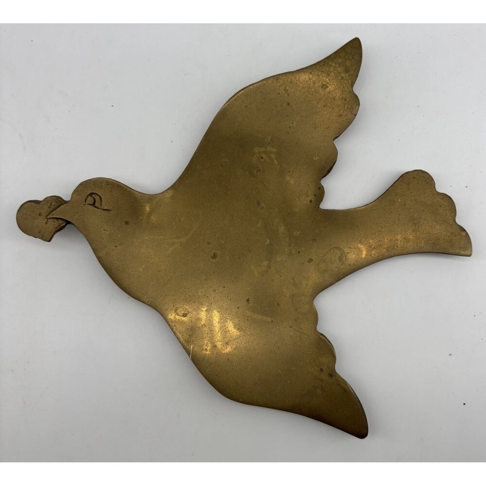 Solid Brass Dove with Heart Dish/Plate 6.5x7.5"